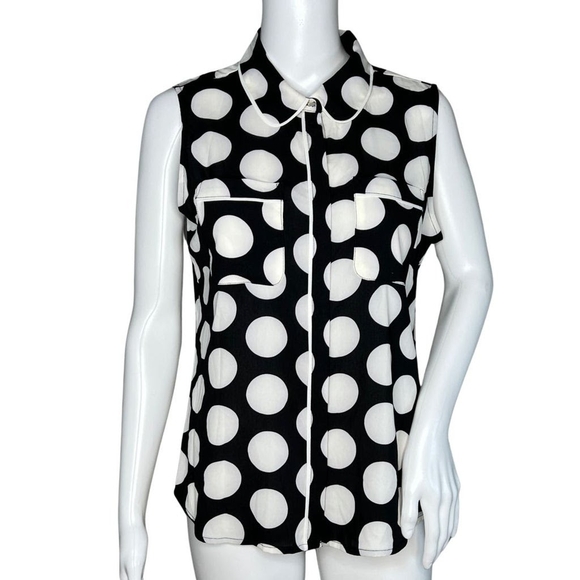 🦩CALVIN KLEIN sleeveless polka dot button down blouse Small Collared - Picture 6 of 10